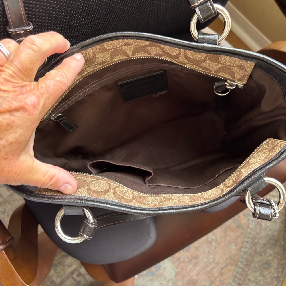 Coach Tan and Black Signature Tote - Picture 7 of 9